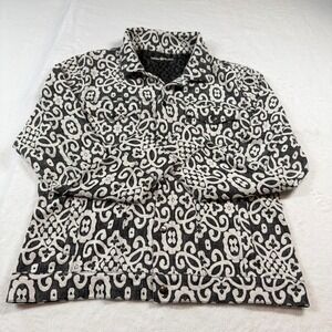 Laura Hlavac Jacket Women Medium Black White Damask‎ Knit Button Up Excellent